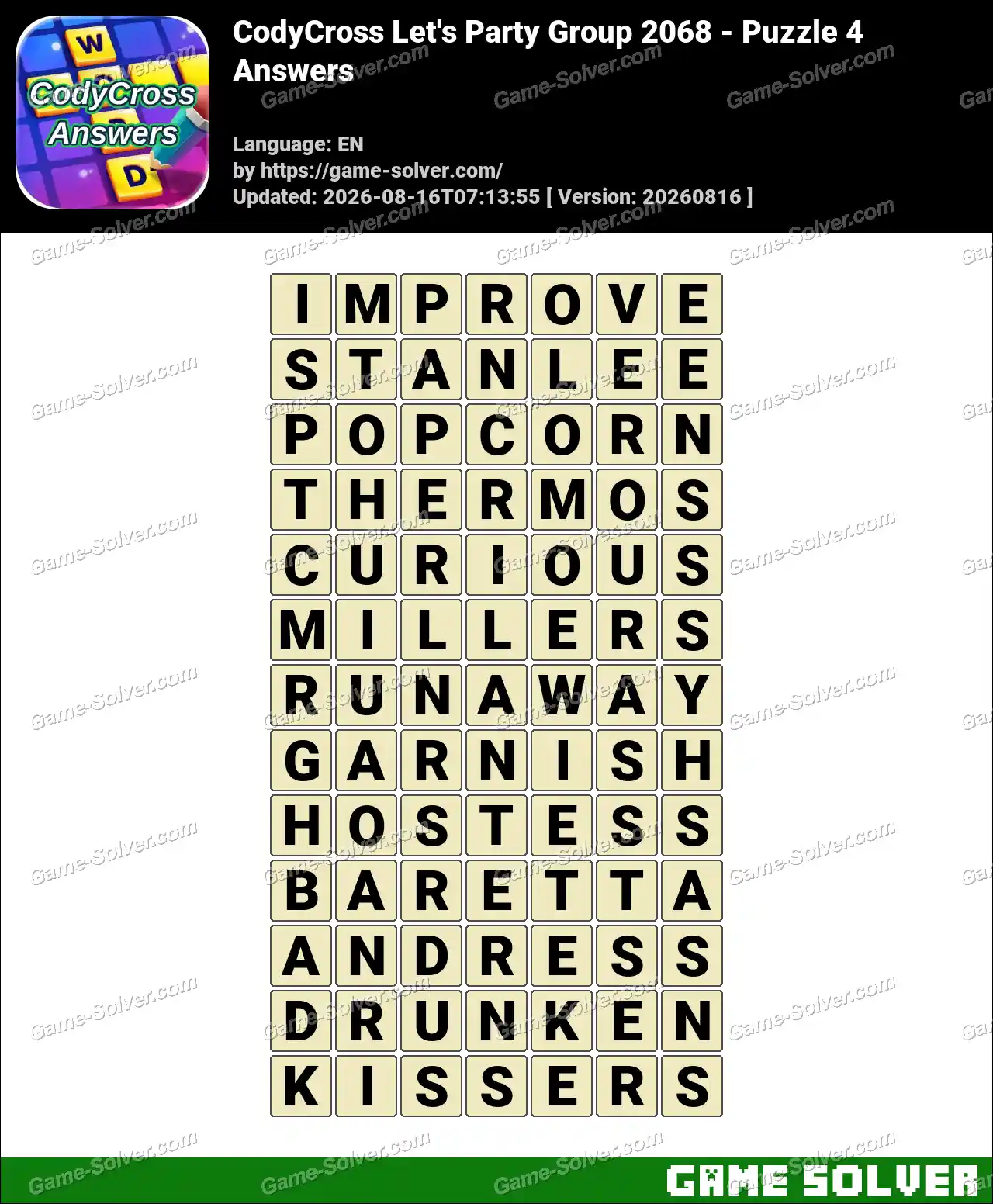 CodyCross Let’s Party Group 2068 – Puzzle 4 Answers